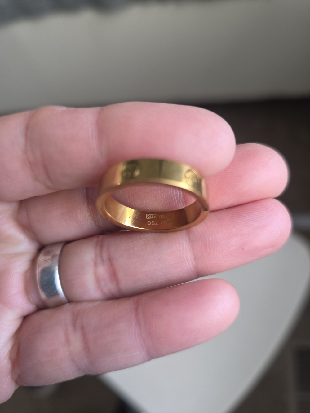 Gold Band Ring with Screws Detail